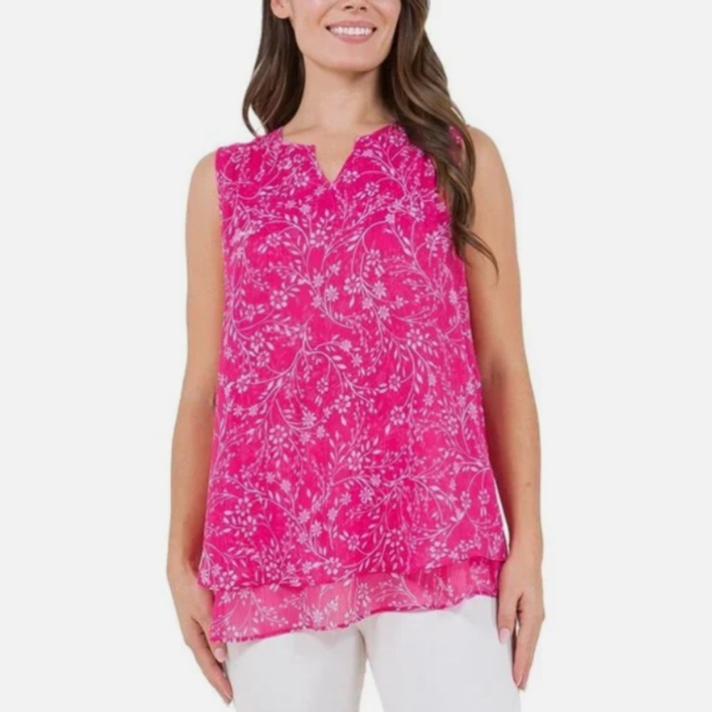 Cristina B Ladies' Sleeveless Double layered Blouse, Beetroot Purple/ White,